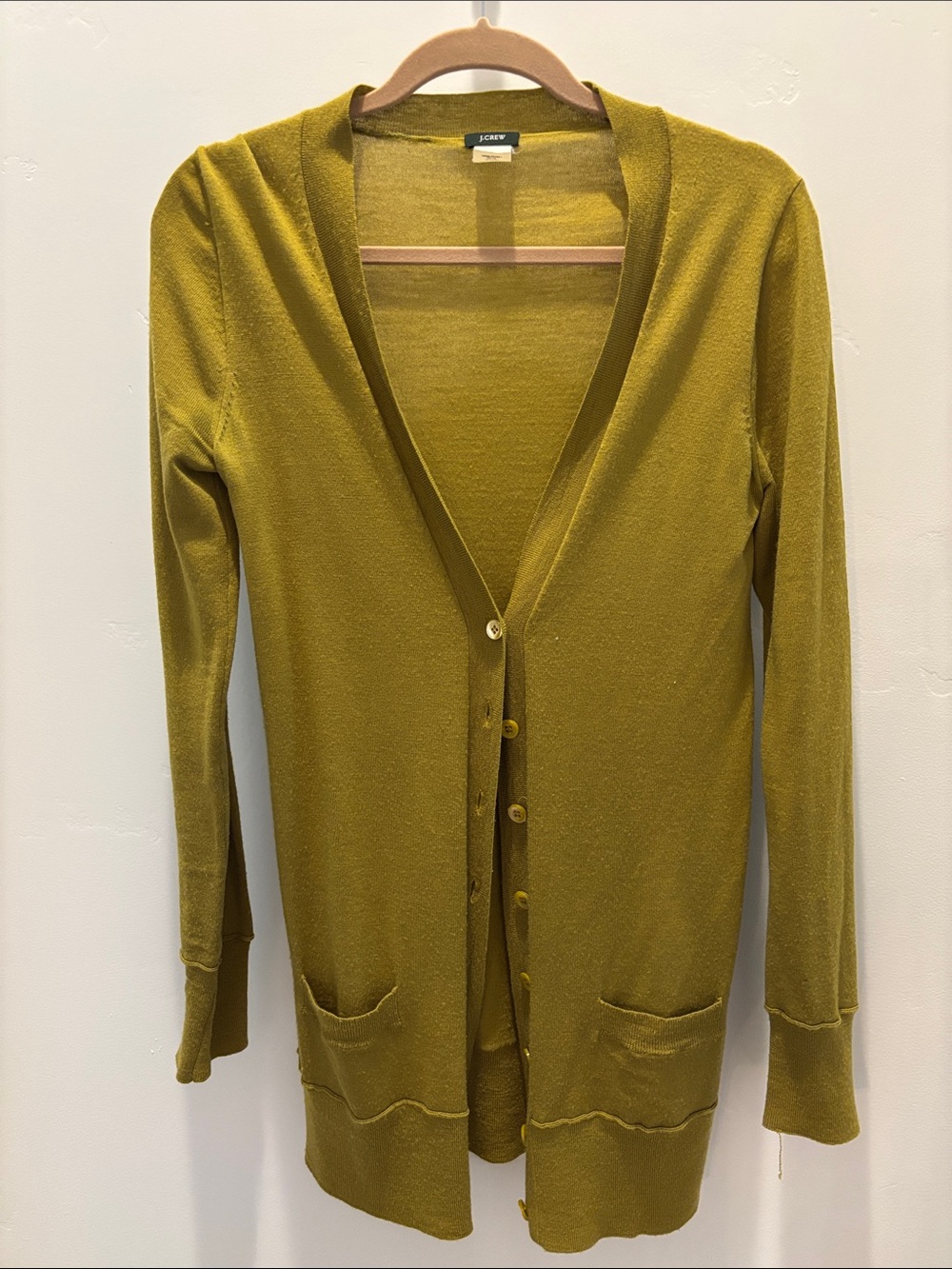 J. Crew Olive-Tone Long Button Cardigan